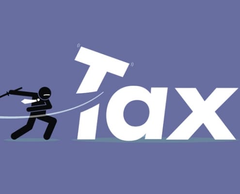 Ninja attacking the word 'Tax'