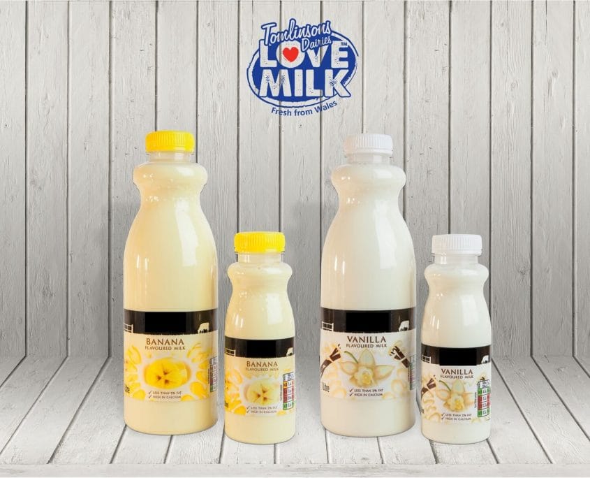 Bottiglie di varietà di latte aromatizzato